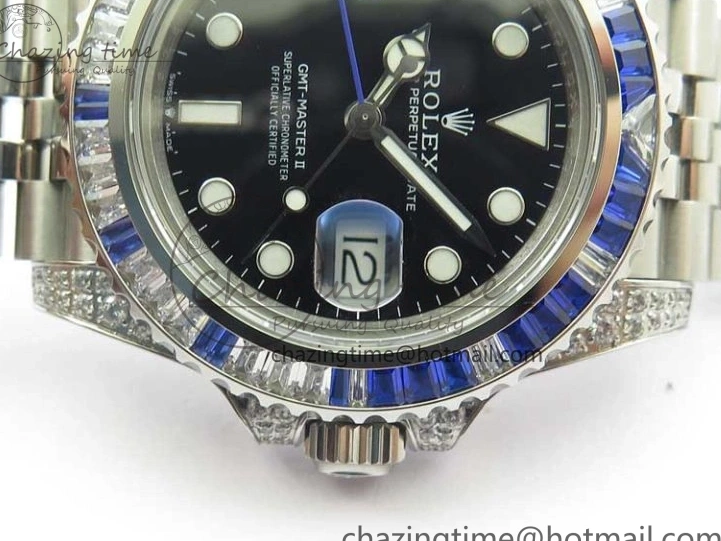 GMT-Master Blue 904L V3 Diamonds Jubilee Dial GMF Bracelet SA3285 II Steel On CHS White Bezel Black Edition Best 0330